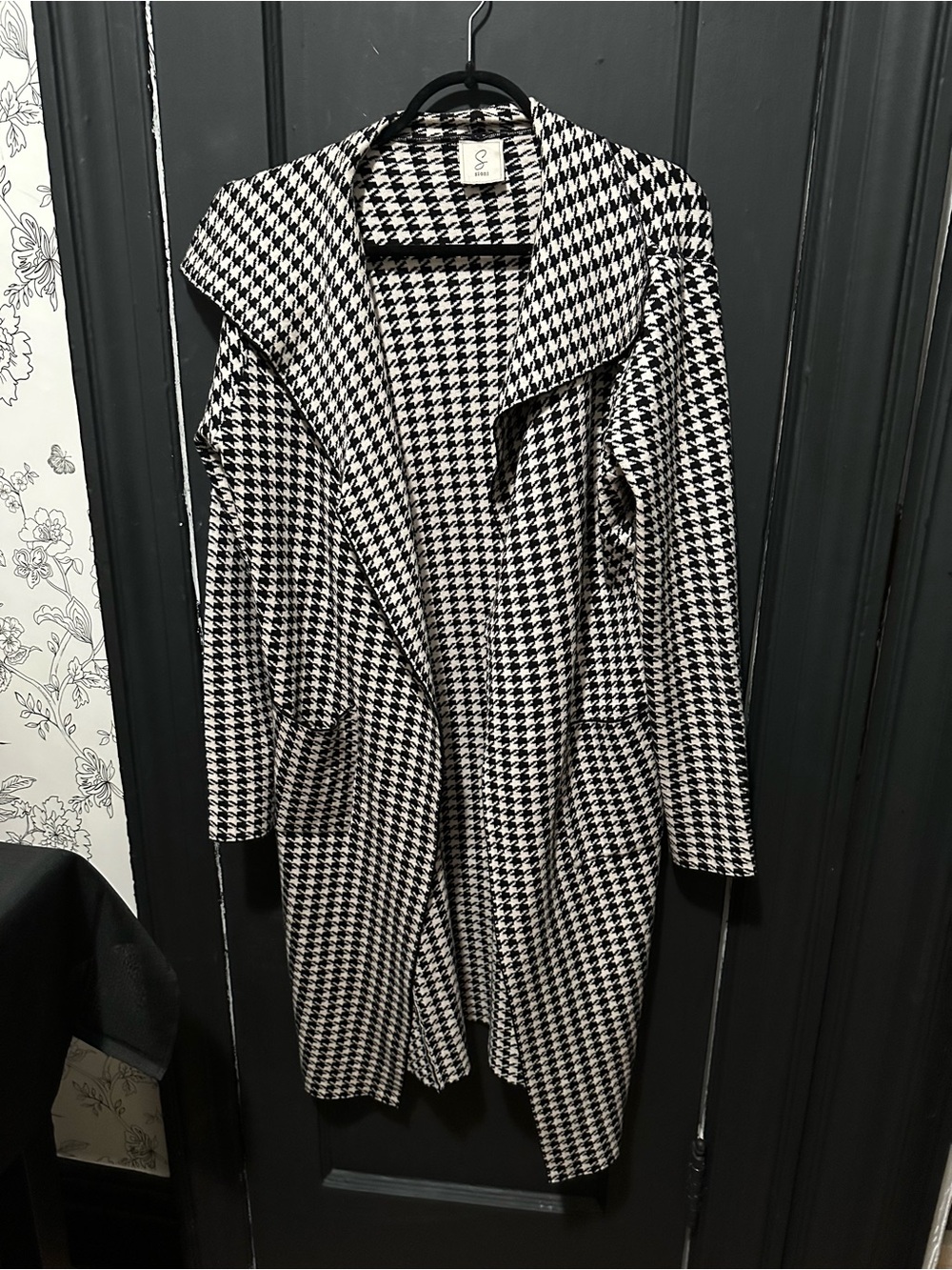 Source Unknown Black & White Houndstooth Trench Coat